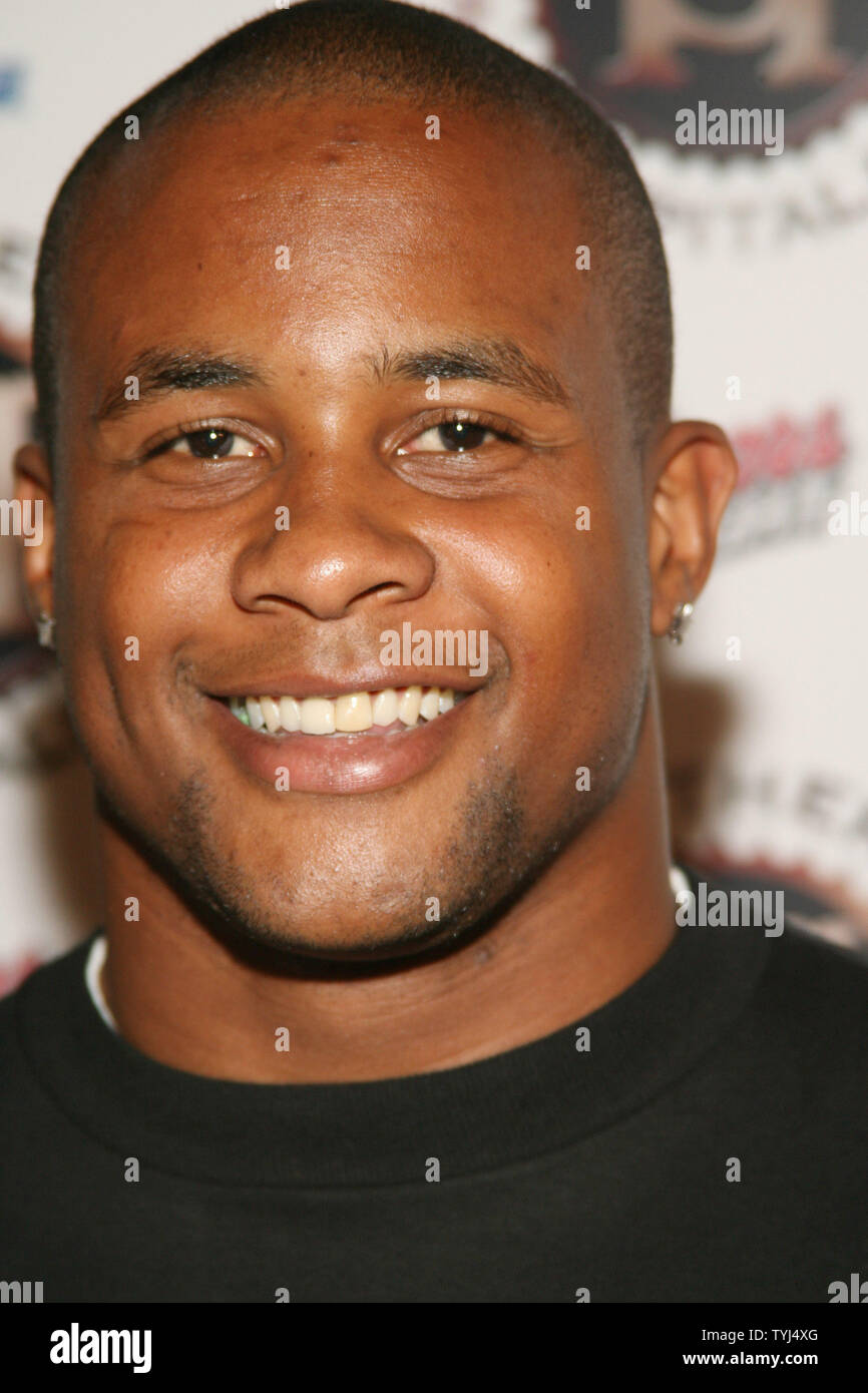 New York Giants Football Player Derek Ward arrives for the opening night of the new home-style barbeque restaurant 'Southern Hospitality' in New York City on July 18, 2007.  (UPI Photo/Sylvain Gaboury) Stock Photo
