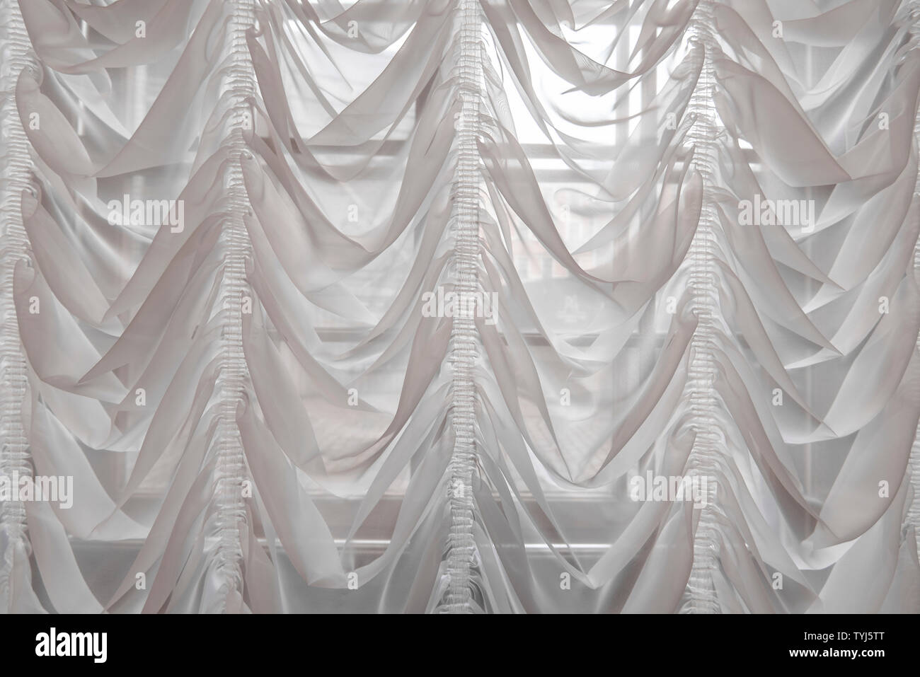 White Curtains As Interior Of Luxury Hall Background Or Fabric