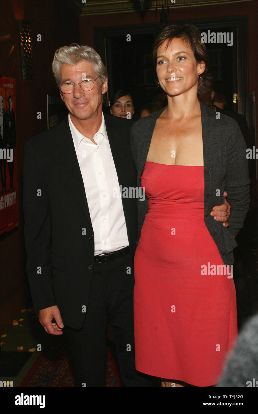 Richard Gere and Carey Lowell arrive at Azza Lounge for a reception following the premiere of 'The Hunting Party'  in New York City on August 22, 2007.  (UPI Photo/Sylvain Gaboury) Stock Photo