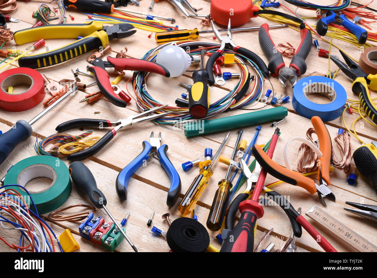 Electrician tool and component Stock Photo