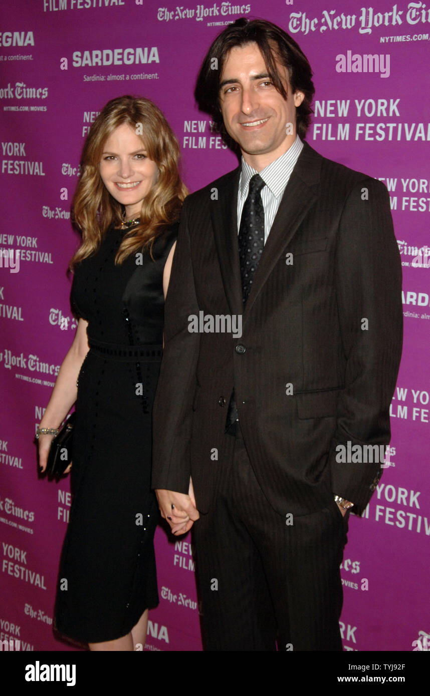 Actress Jennifer Jason Leigh and husband Noah Baumbach (director of film) arrive for the New York premiere of their film "Margot at the Wedding" on October 7, 2007.  (UPI Photo/Ezio Petersen) Stock Photo