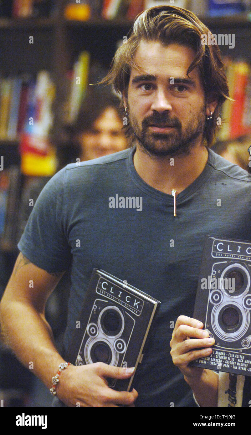 Actor Colin Farrell who endorsed the novel "Click".which was written by several authors, takes part in a seminar held at Borders book store in New York on October 22, 2007.  (UPI Photo/Ezio Petersen) Stock Photo