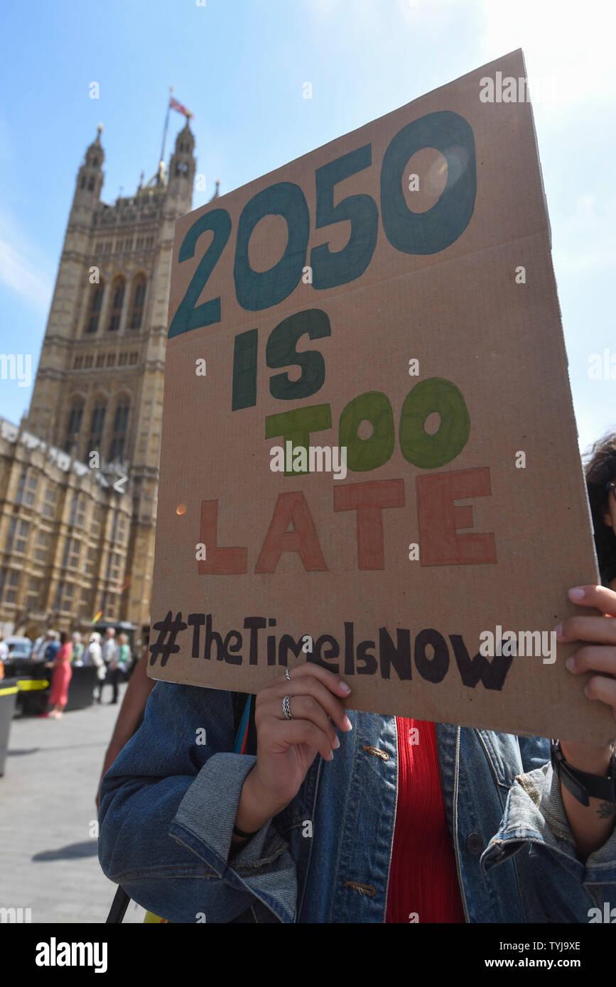 London, UK.  26 June 2019.   A woman with a sign during a 'Time Is Now' mass lobby around Parliament.  Activists are attempting to deliver a message to MPs that to tackle the environmental crisis, a strong Environment Bill is passed that can restore nature, cut plastic pollution and improve air quality.  Similar gatherings are taking place across the UK.  Credit: Stephen Chung / Alamy Live News Stock Photo
