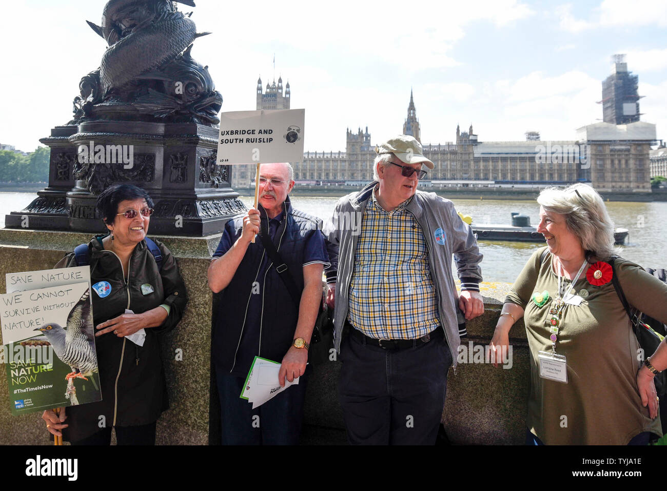 London, UK.  26 June 2019.  Constituents from Uxbridge and South Ruislip wait to meet their local MP Boris Johnson (who failed to show) during a 'Time Is Now' mass lobby around Parliament.  Activists are attempting to deliver a message to MPs that to tackle the environmental crisis, a strong Environment Bill is passed that can restore nature, cut plastic pollution and improve air quality.  Similar gatherings are taking place across the UK.   Credit: Stephen Chung / Alamy Live News Stock Photo