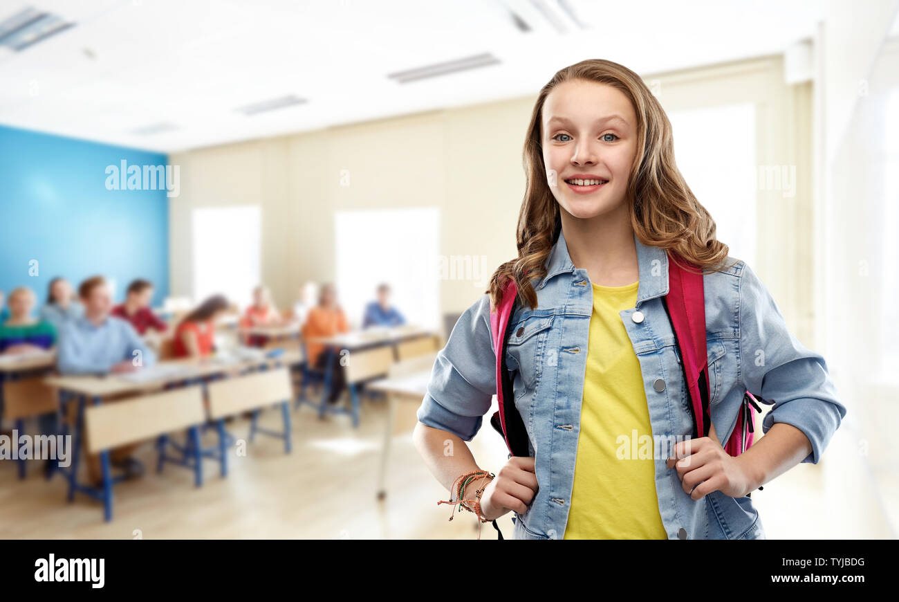 happy smiling teenage student girl with school bag Stock Photo - Alamy