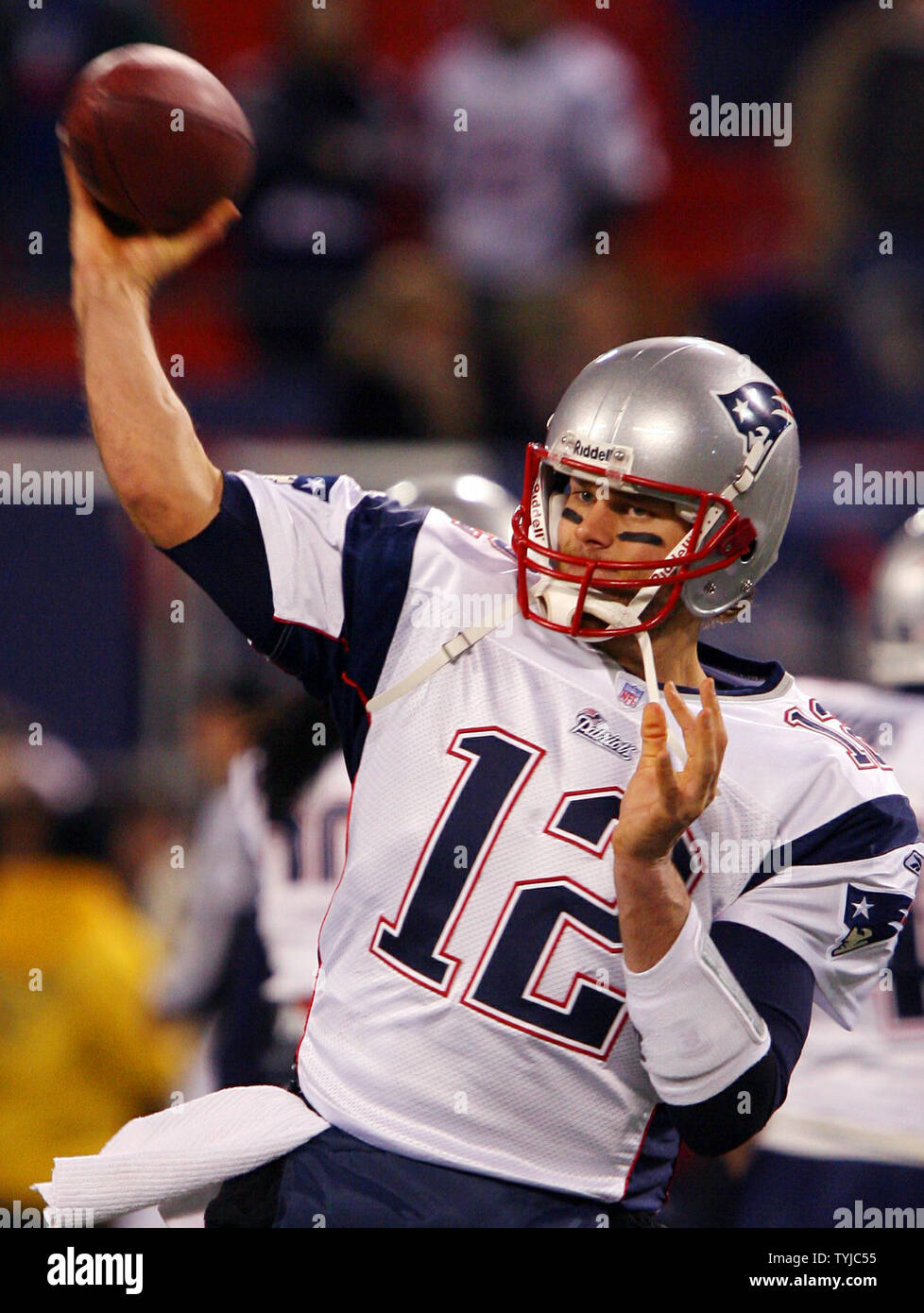 29 December 2007: New England Patriots Tom Brady #12 leaves the field after  the game against the New York Giants at Giants Stadium in East Rutherford,  NJ. The Patriots beat the Giants