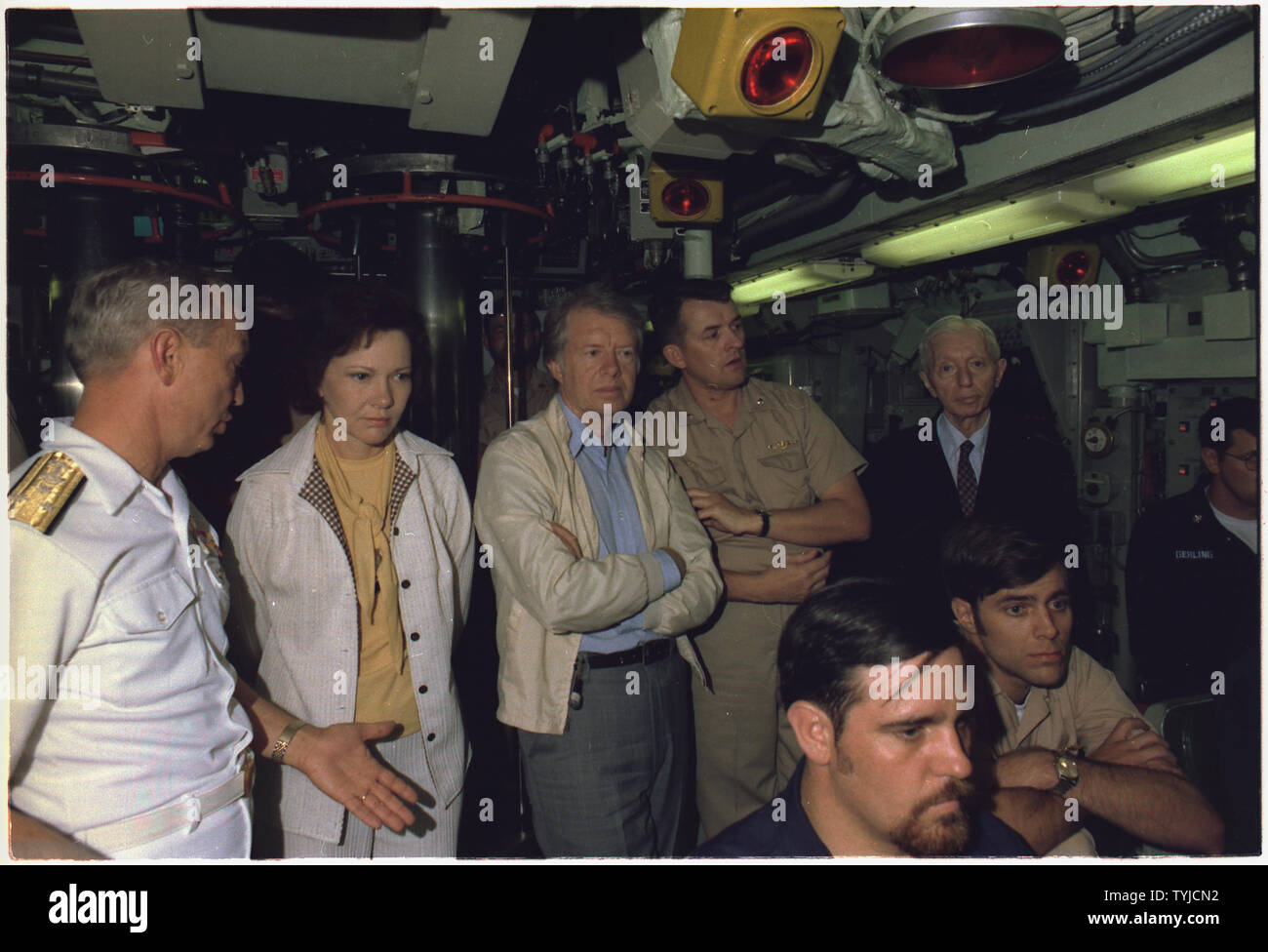 Rosalynn Carter, Jimmy Carter and Admiral Hyman Rickover aboard the