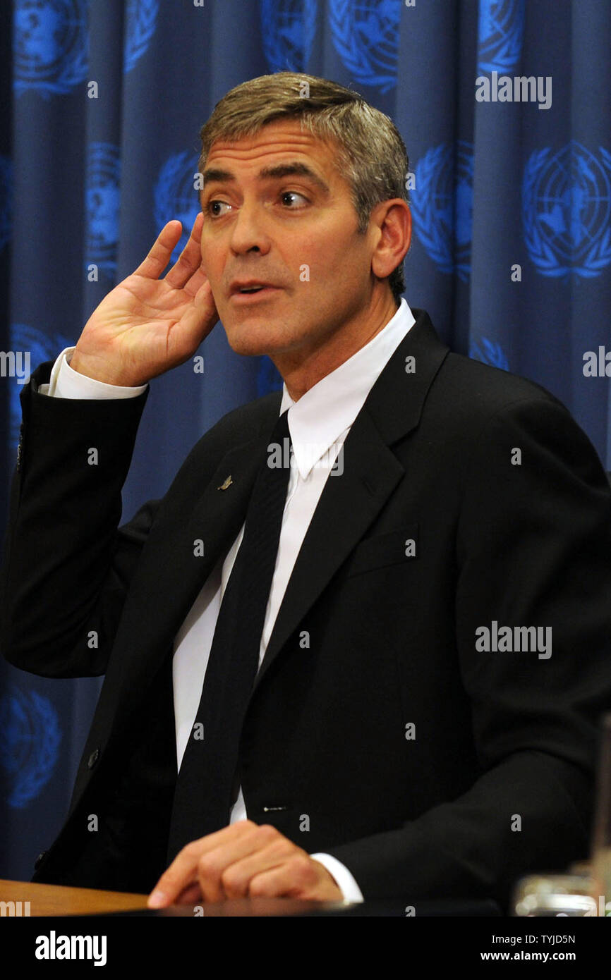 Actor Clooney meets the United Nations media after officially