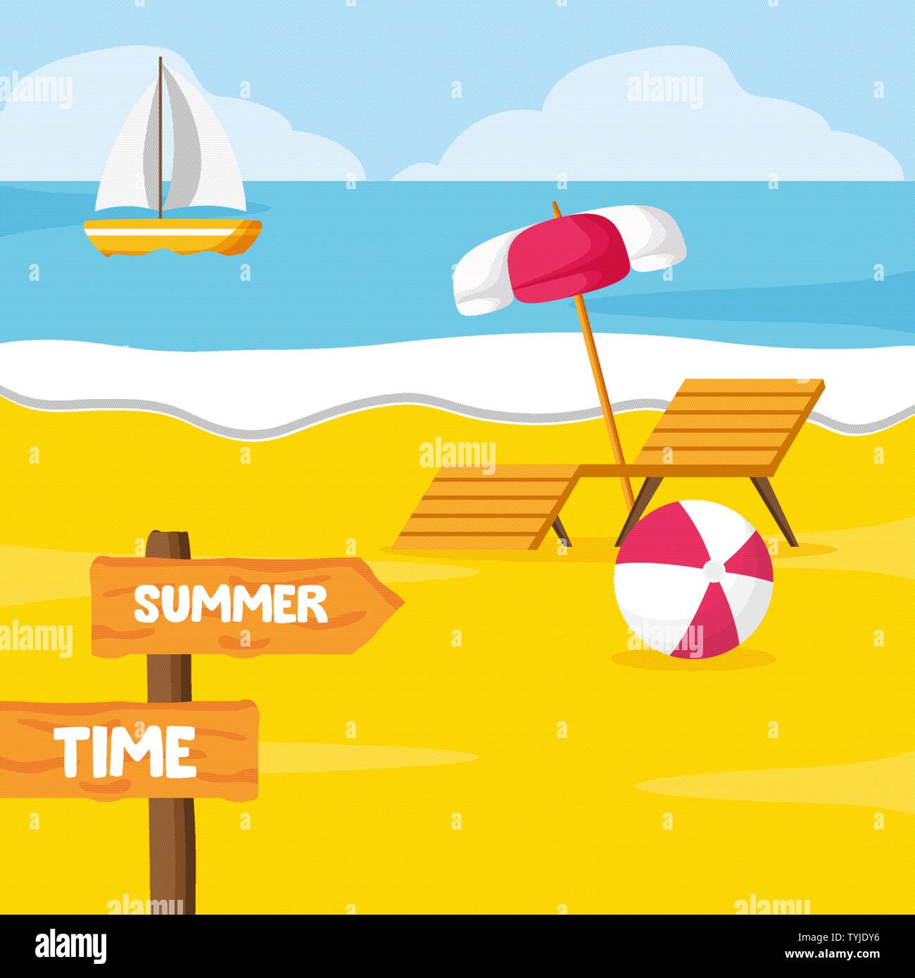 summer time holiday beach deck chair umbrella ball Stock Vector Image ...