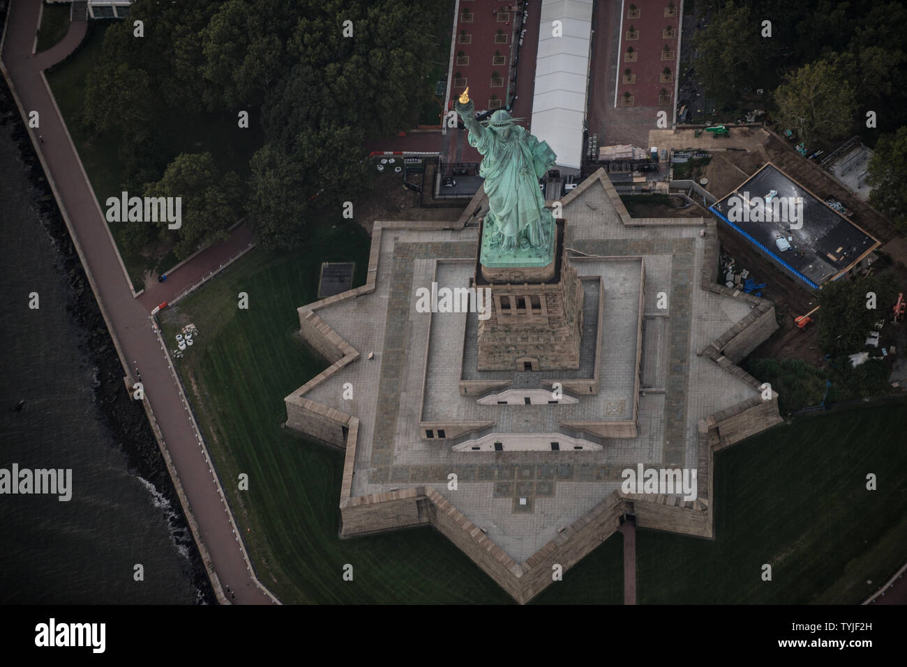 Statue of Liberty from above, New York View of NY landmarks from