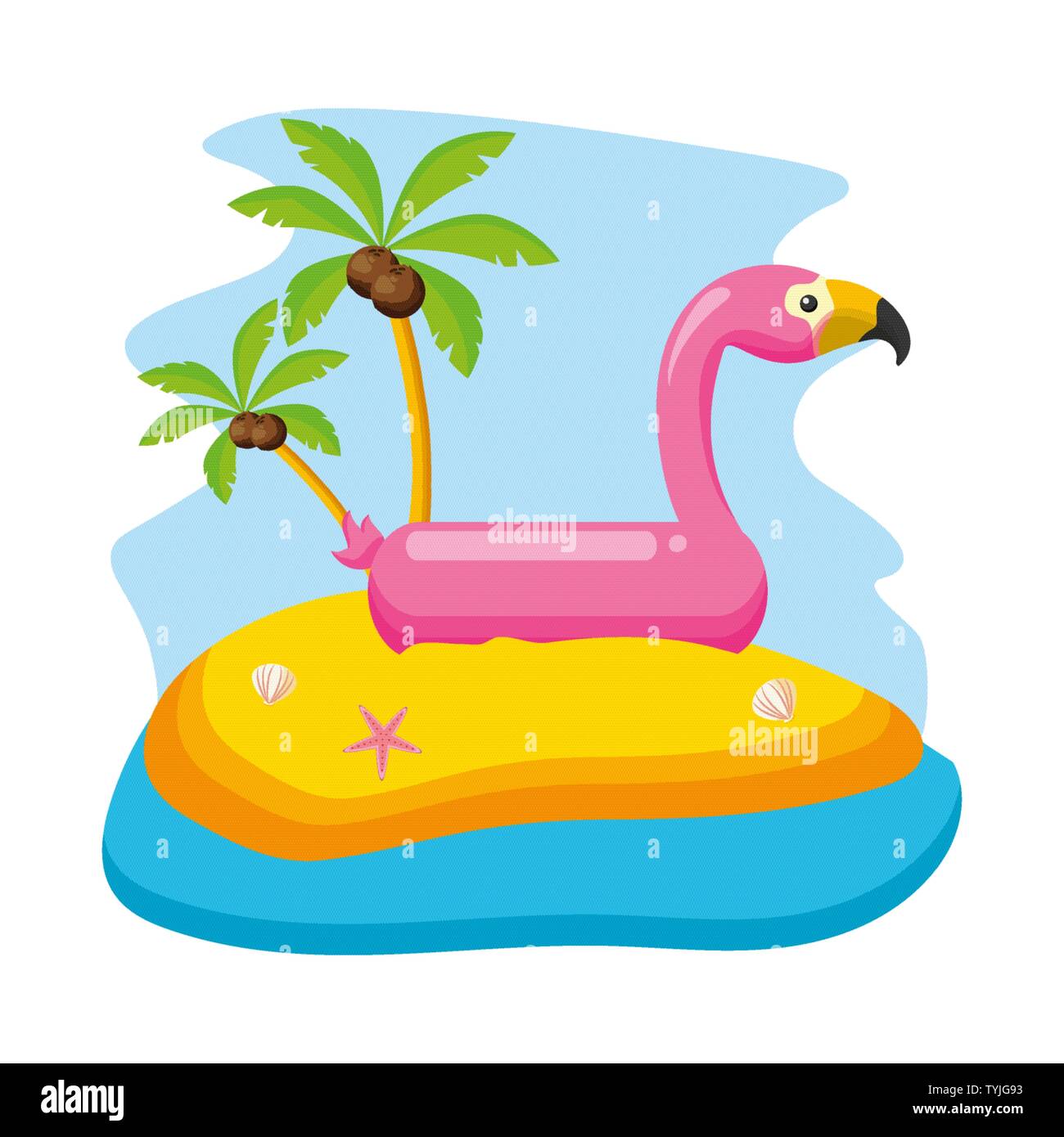 summer time beach flamingo float palms vector illustration Stock Vector ...
