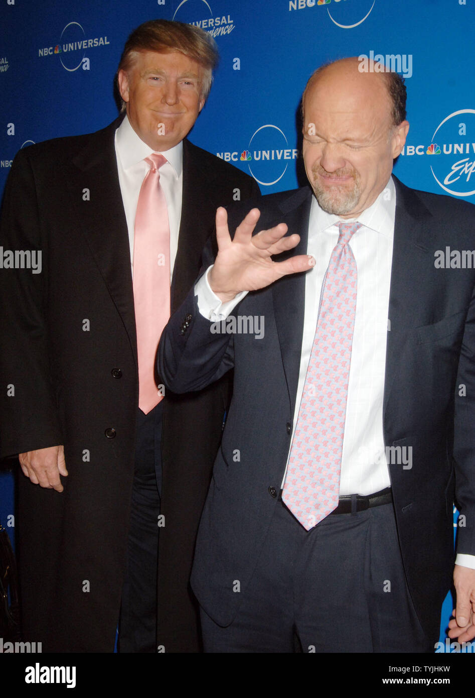 Donald Trump Of The Tv Series The Celebrity Apprentice And Jim Cramer Of The Cnbc Tv Series Mad Money R Argue While Posing For The Nbc Tv Promotional Up Fronts Held For