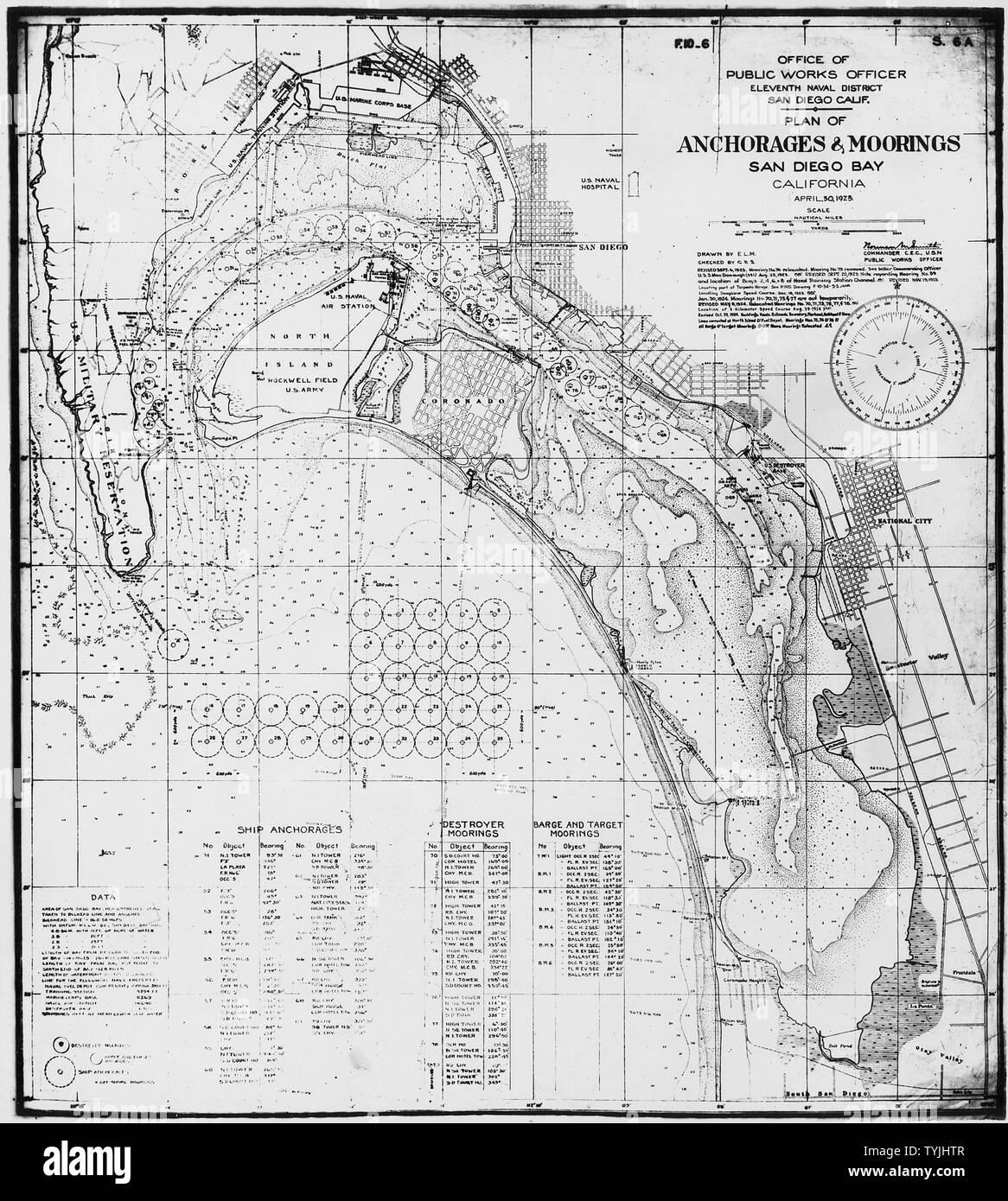 San Diego Bay Plan Showing Anchorages and Moorings Stock Photo Alamy