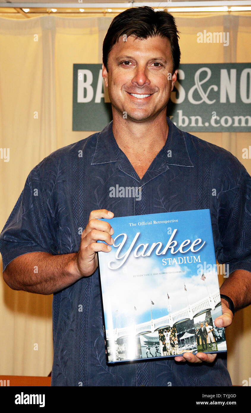 New York Yankees great Tino Martinez signs copies of the new book 'Yankees Retrospective' at Barnes & Noble in New York June 10, 2008.   (UPI Photo/Laura Cavanaugh) Stock Photo