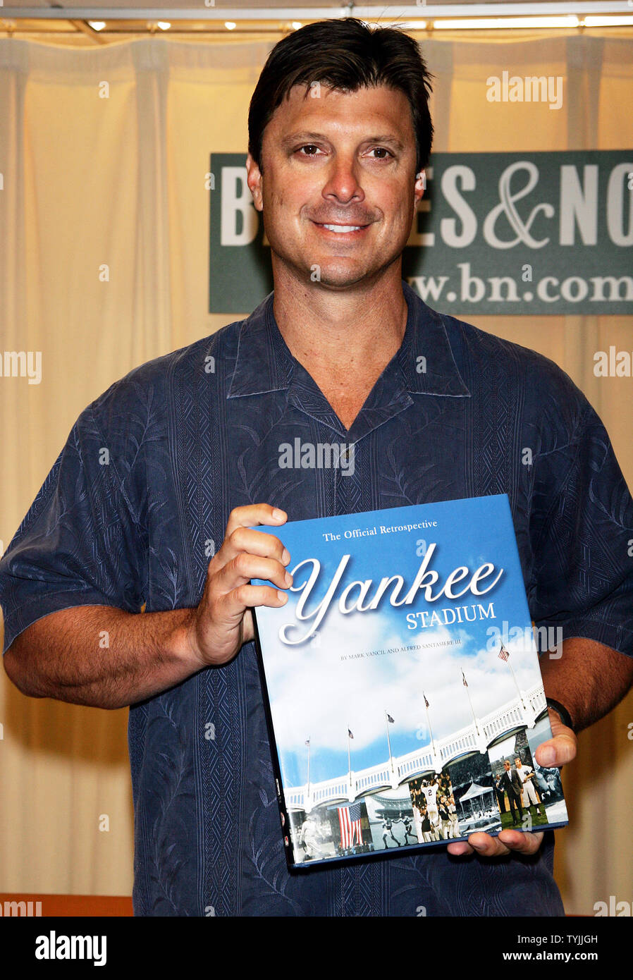 New York Yankees great Tino Martinez signs copies of the new book 'Yankees Retrospective' at Barnes & Noble in New York June 10, 2008.   (UPI Photo/Laura Cavanaugh) Stock Photo