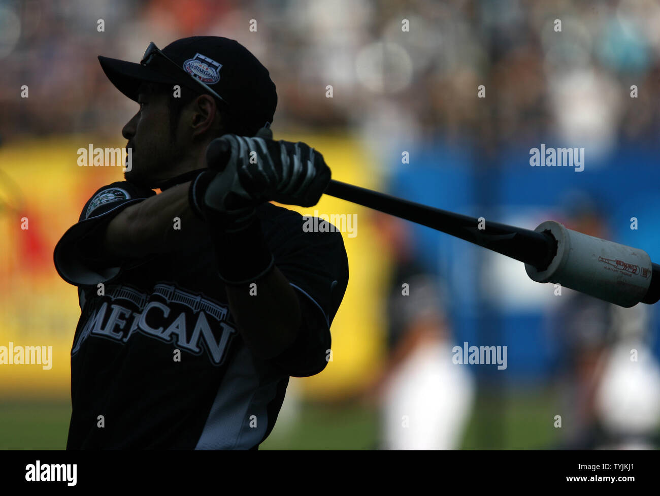 Seattle Mariners Ichiro Suzuki takes a swing at batting practice before