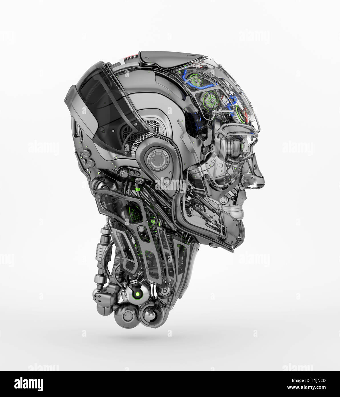 Robotic head in profile, 3d illustration Stock Photo - Alamy