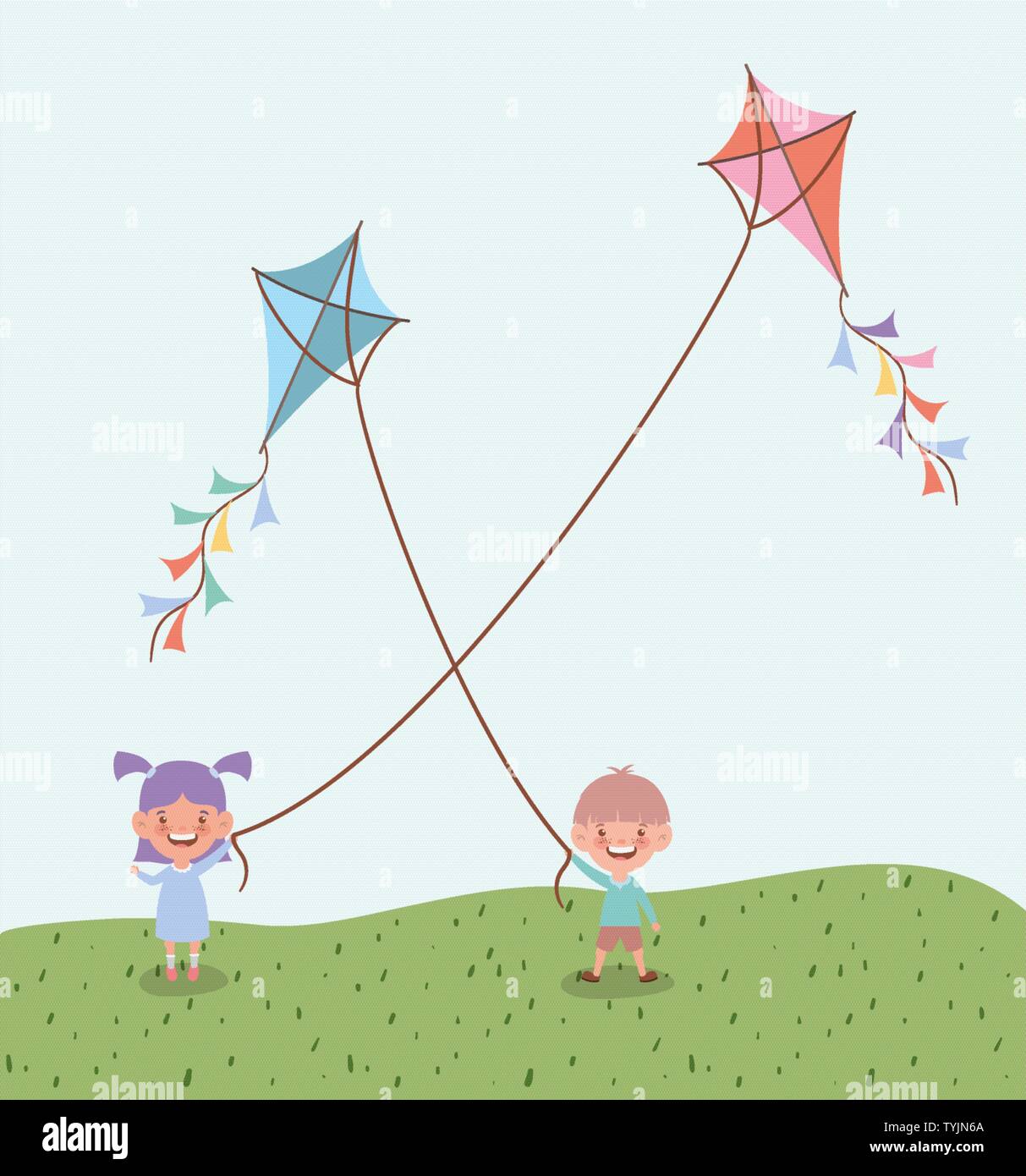 happy little kids flying kites in the field landscape Stock Vector Image &  Art - Alamy