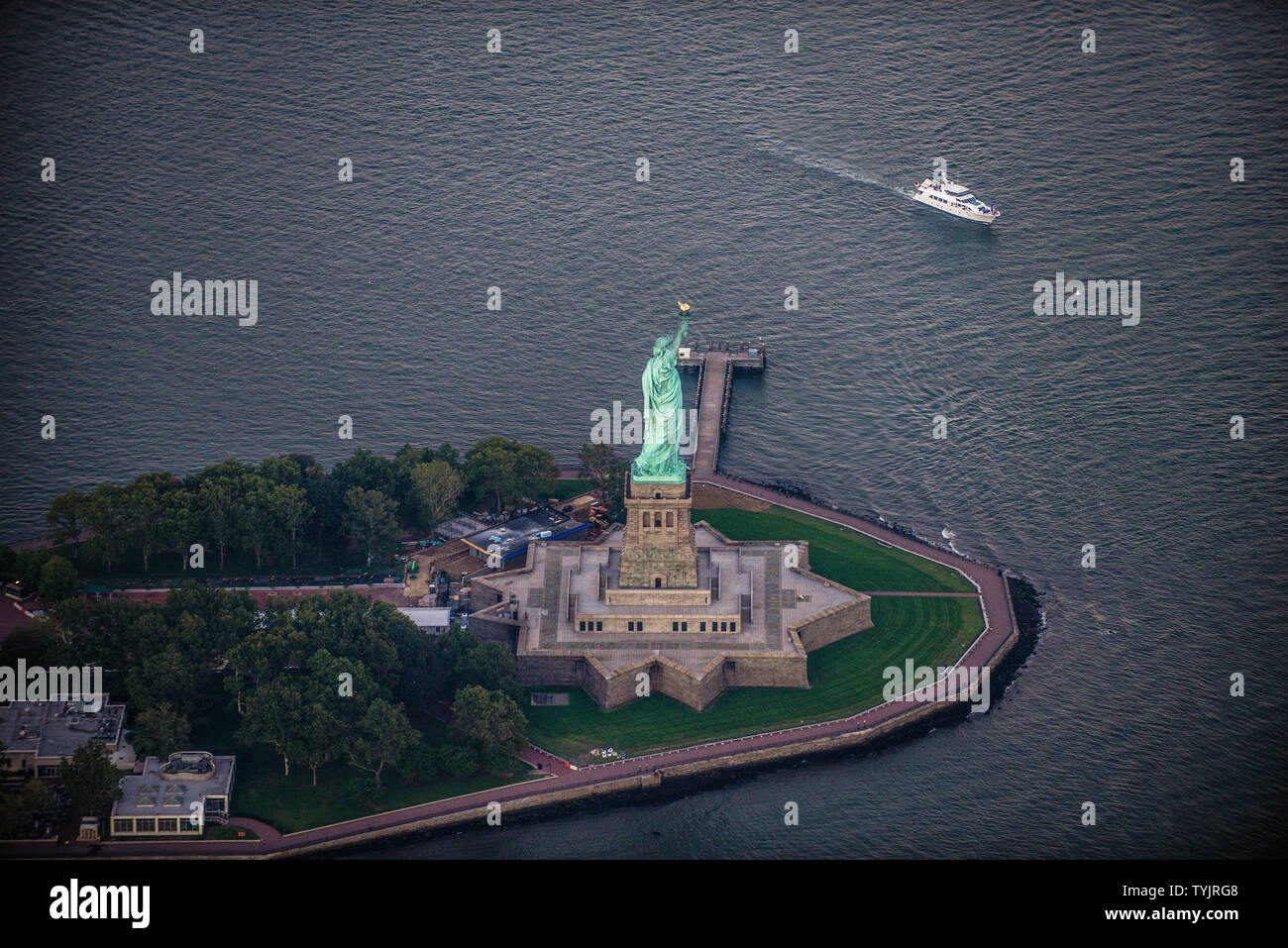 Statue of Liberty from above, New York View of NY landmarks from