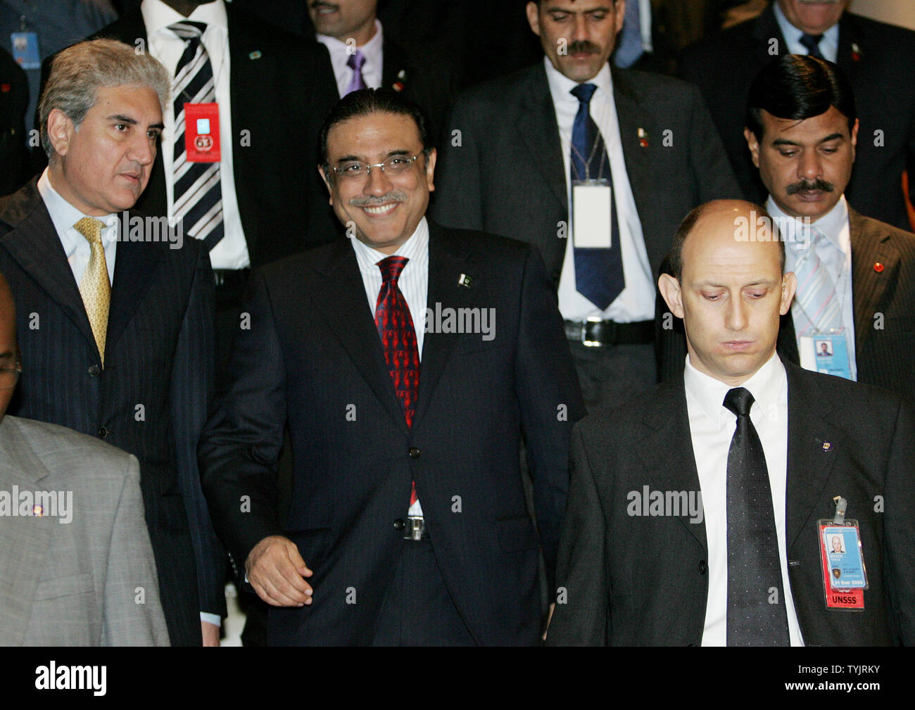 Asif Ali Zardari, second left, president of Pakistan, arrives to theFriends of Pakistan meeting during the 63rd session of the General Assembly at the United Nations on September 26, 2008 in New York City. (UPI Photo/Monika Graff) Stock Photo