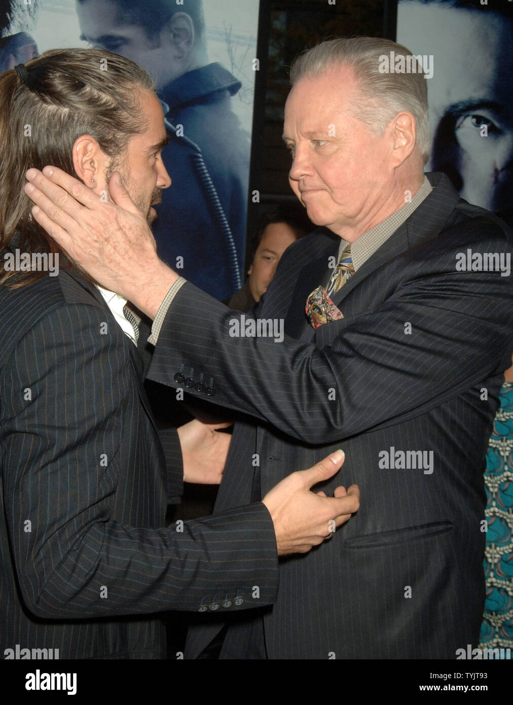 Actors Colin Farrell and Jon Voight (R) attend the New York premiere of their film 'Pride and Glory' on October 15, 2008.   (UPI Photo/Ezio Petersen) Stock Photo