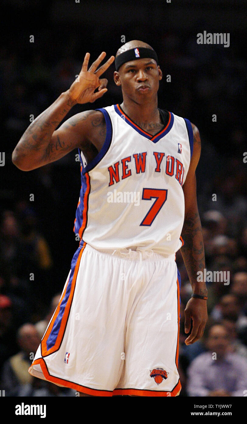 New York Knicks Al Harrington reacts after hitting a 3-point basket against  the Golden State Warriors in the first quarter at Madison Square Garden in  New York City on November 29, 2008. (