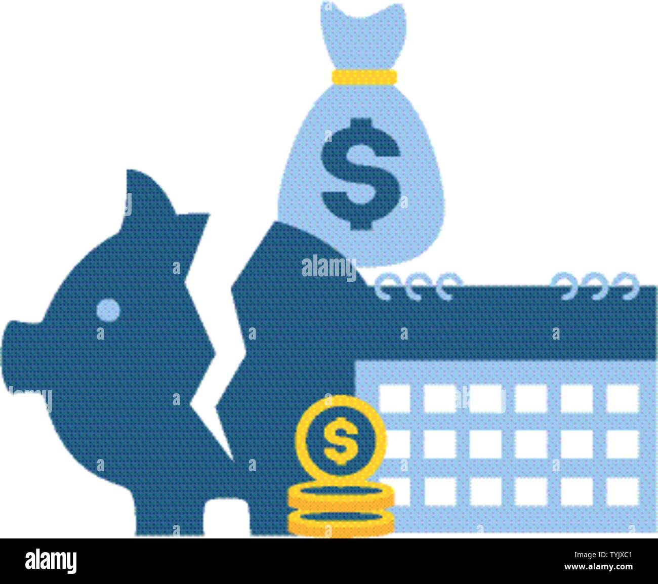 piggy bank calendar coins money bag tax payment vector illustration