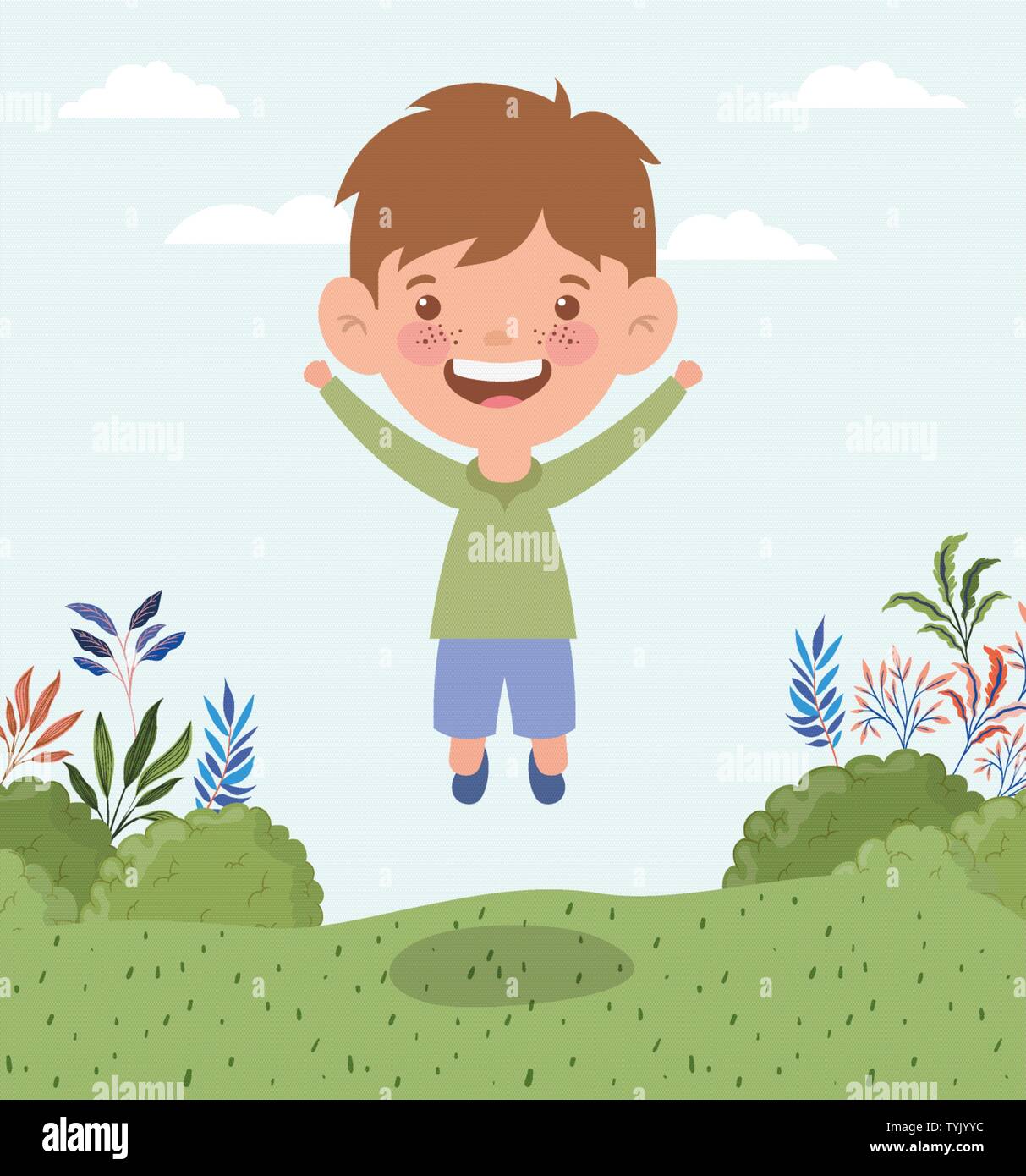 Happy Little Boy In The Landscape Stock Vector Image & Art - Alamy