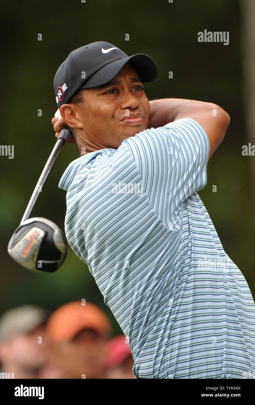 Tiger Woods watches his drive off of the 12th tee box during the second round of the U.S. Open at Bethpage Black in Farmingdale, New York on June 20, 2009. (UPI Photo/Kevin Dietsch) Stock Photo