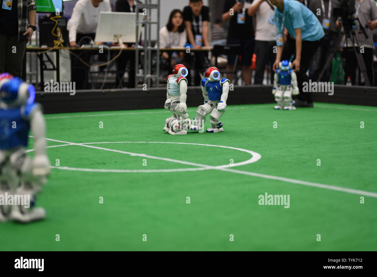 2019 Robot World Cup China Saikeqiao Shaoxing Robot Bionic Man Football Match News Stock Photo