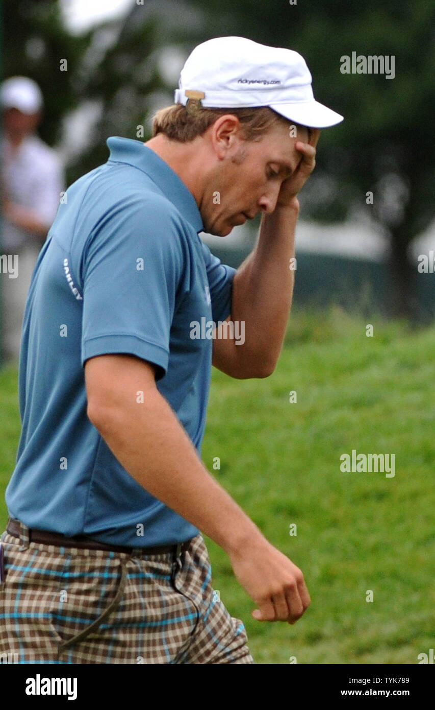 Ricky Barnes reacts after finishing his third round of the U.S. Open at Bethpage Black in Farmingdale, New York on June 21, 2009. (UPI Photo/Kevin Dietsch) Stock Photo
