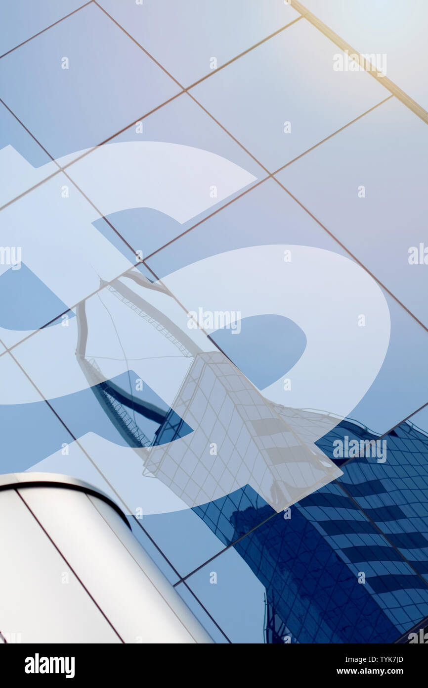 Modern office building with sign dollar on a background with sun Stock ...