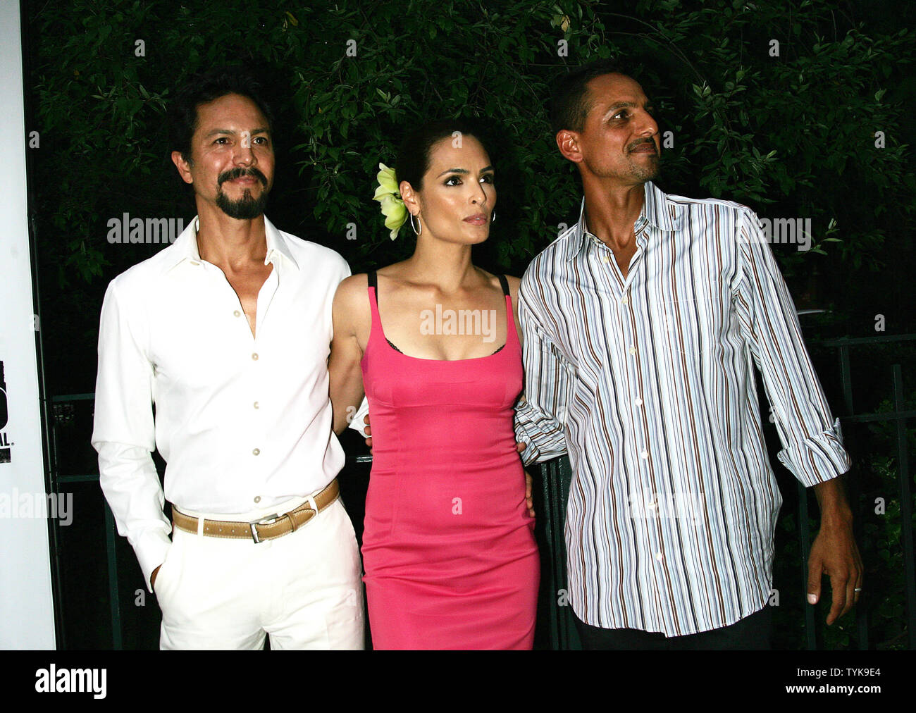 (L-R) Benjamin Bratt, wife Talisa Soto and brother Peter Bratt arrive for the 10th Anniversary of the New York International Latino Film Festival opening night premiere of 'LA Mission' at the School of Visual Arts Theater in New York on July 28, 2009.   (UPI Photo/Laura Cavanaugh) Stock Photo