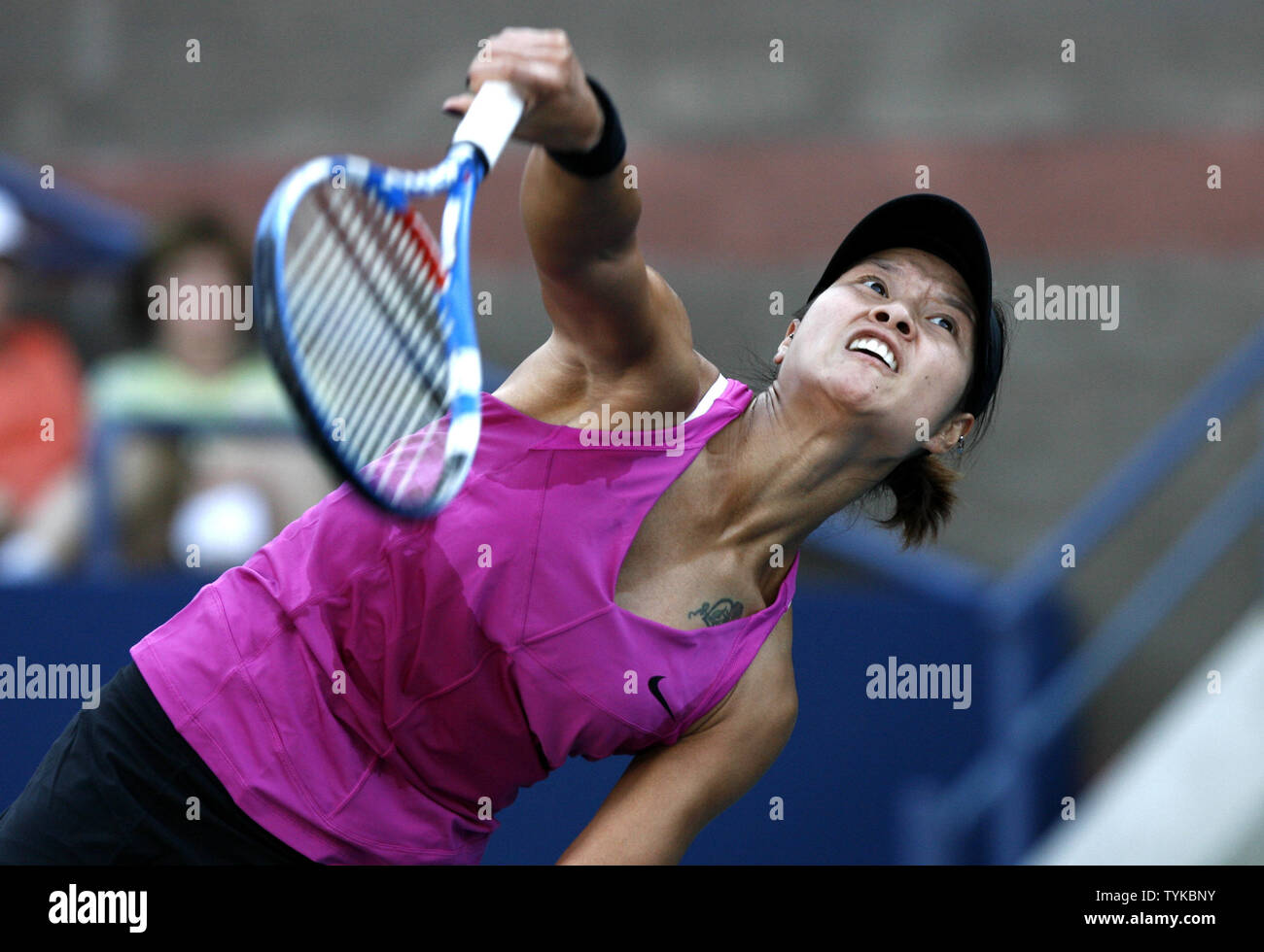 Na Li of China serves to Maria Kirilenko of Russia on day 5 at the US Open Tennis Championships at the Billie Jean King National Tennis Center in New York on September 4, 2009.       UPI/John Angelillo Stock Photo