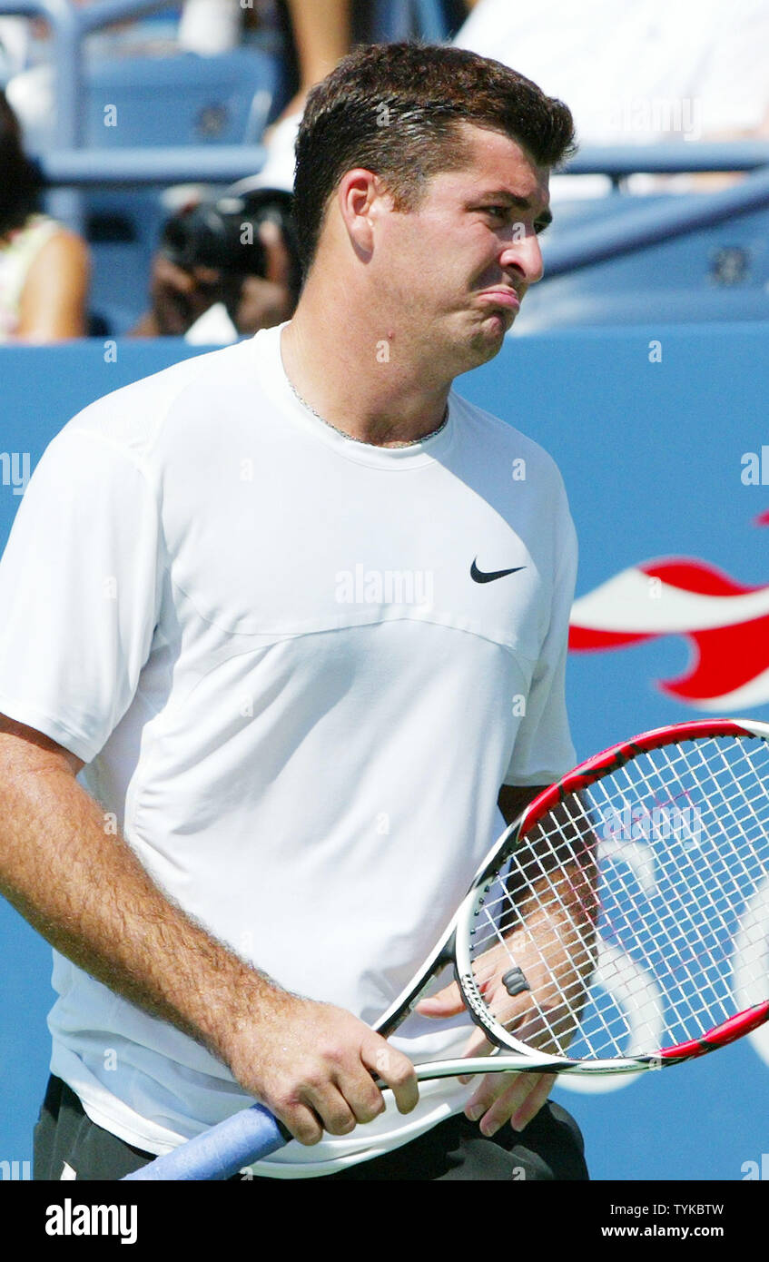 Jesse Witten of the USA reacts after losing a game to Novak Djokovic of  Serbia during their match at the US Open tennis championship on September  5, 2009 in New York. UPI /