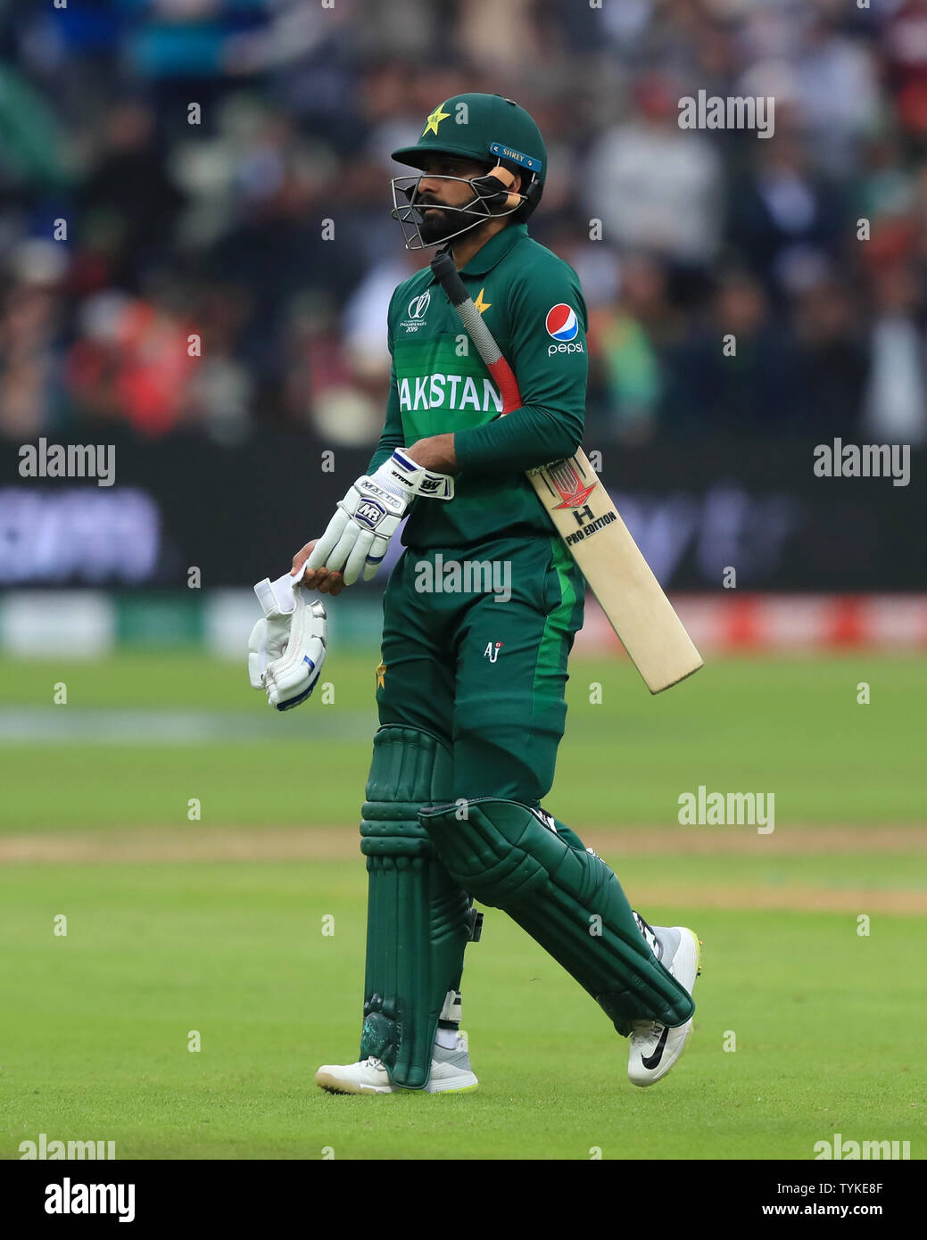 Pakistan's Mohammad Hafeez walks off after being dismissed during the ICC Cricket World Cup group stage match at Edgbaston, Birmingham. Stock Photo