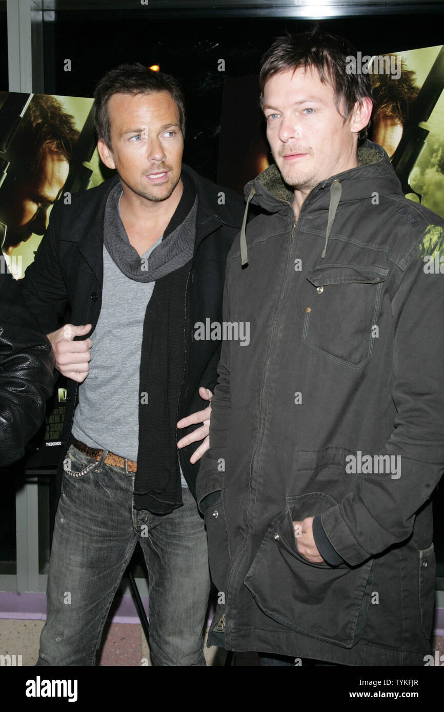 Sean Patrick Flanery (L) and Norman Reedus arrive for the premiere of 'The Boondock Saints II: All Saints Day' at the Regal Union Square Theater in New York on October 20, 2009.       UPI /Laura Cavanaugh Stock Photo