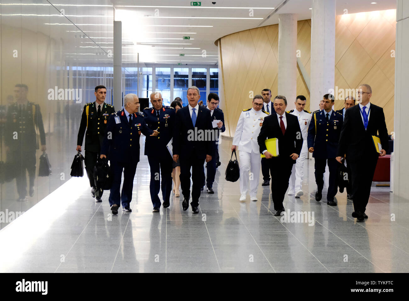 Brussels, Belgium. 26th June 2019. Turkey's Minister of National Defence, Hulusi Akar meets Minister of National Defence of Greece Evangelos Apostolakis within NATO Defense Ministers' meeting. Credit: ALEXANDROS MICHAILIDIS/Alamy Live News Stock Photo