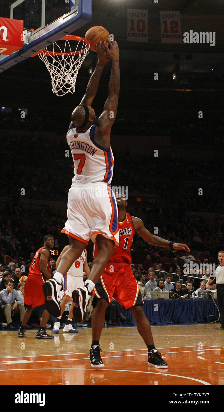 New York Knicks Al Harrington misses an alley-oop in the fourth quarter  against the Golden State Warriors at Madison Square Garden in New York City  on November 13, 2009. The Warriors defeated