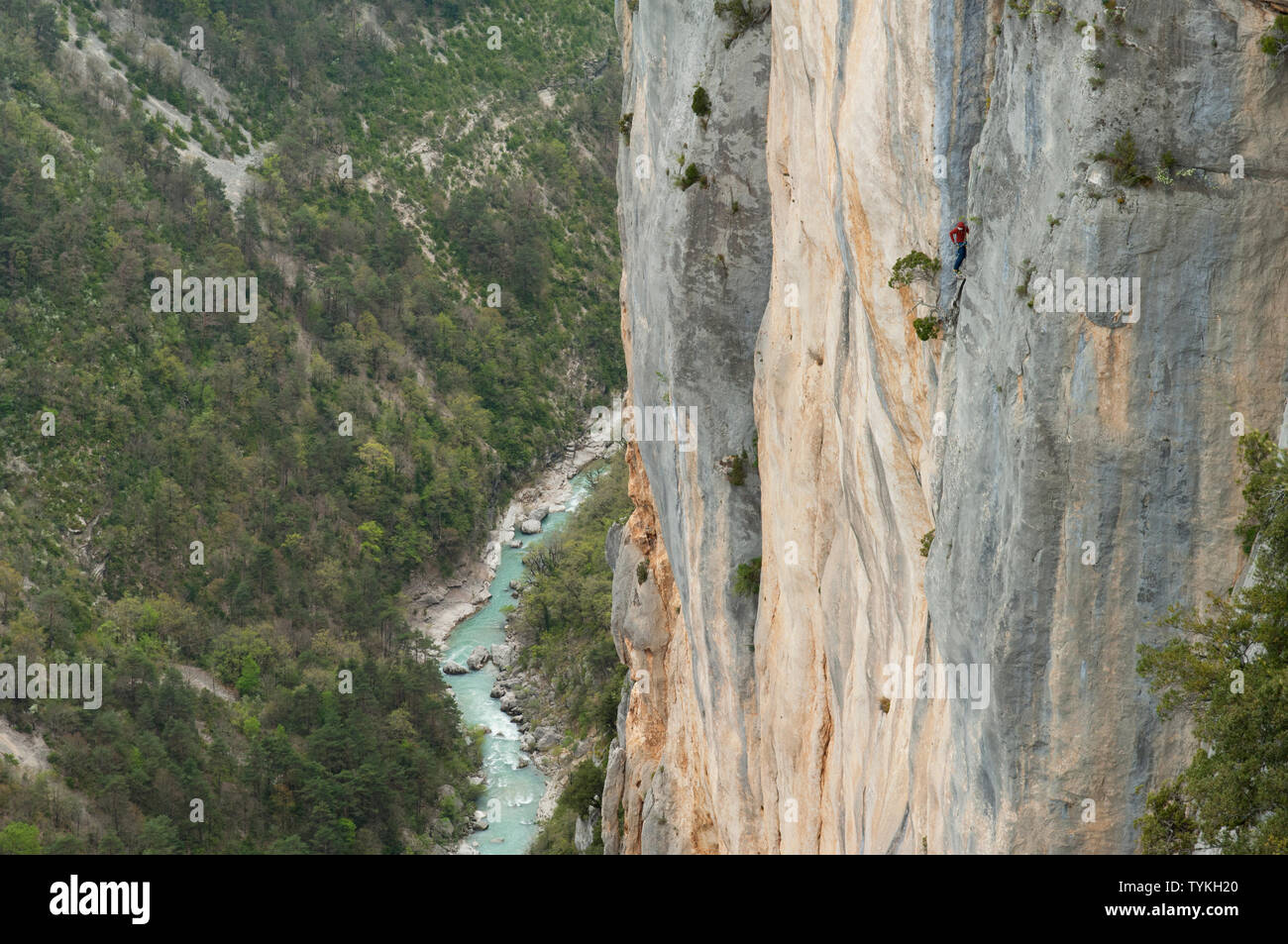 Climber on a rockface at the Gorges du Verdon - Provence, France. Stock Photo