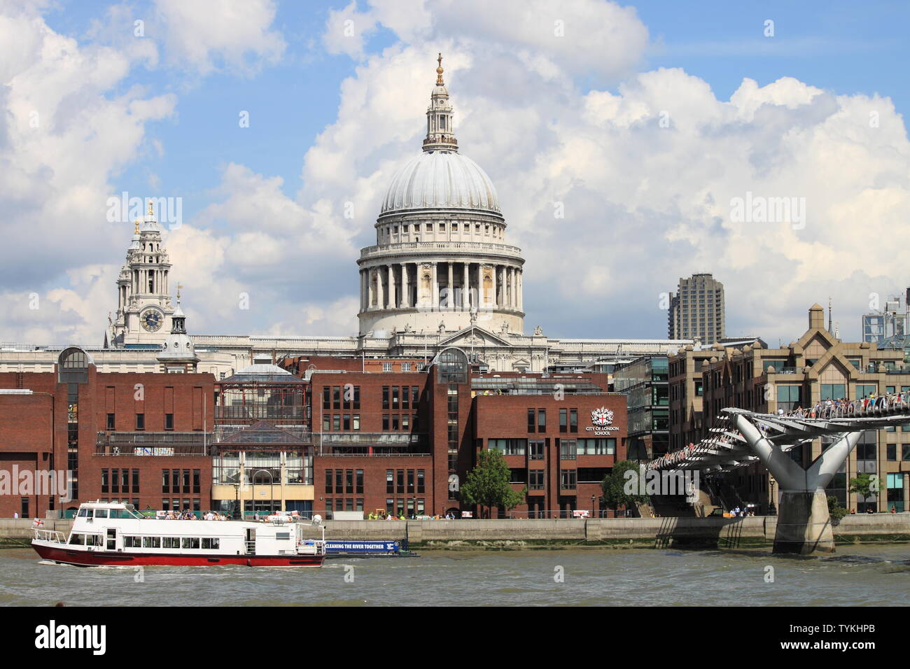 London, UK - August 7, 2014: London city skyline from the river Thames with Saint Paul Cathedral in the background Stock Photo