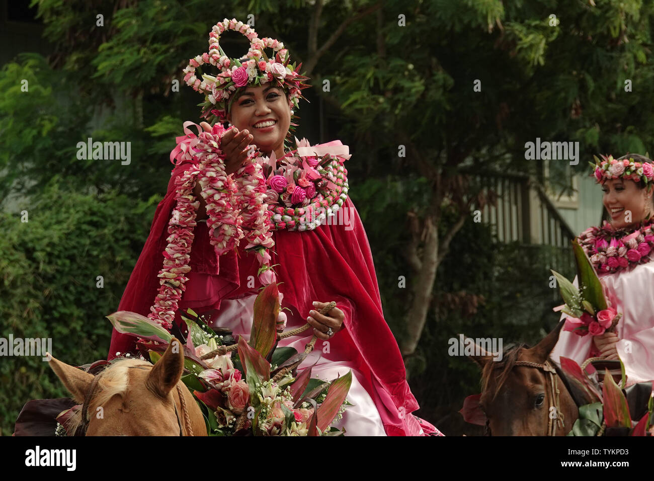 Lihue, Kauai, Hawaii / USA - June 9, 2018: The Princess of Maui representative in the King Kamehameha Day Floral Parade of Kauai is shown. Stock Photo