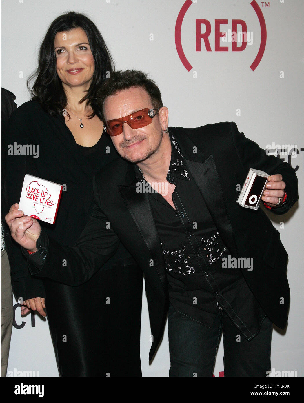 Bono and wife Ali Hewson arrive for the premiere of 'The Lazarus Effect' at the Museum of Modern Art in New York on May 4, 2010.       UPI /Laura Cavanaugh Stock Photo
