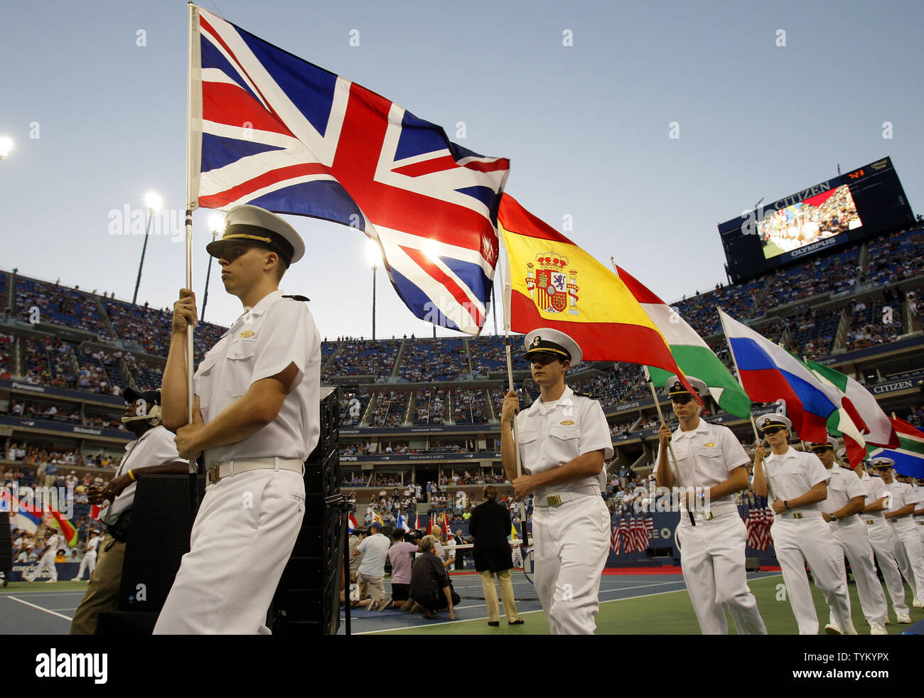 Flags of competing countries are presented at opening night ceremonies
