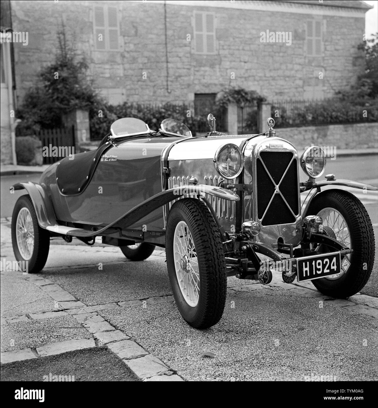 Antique roadster Salmson black and white Stock Photo
