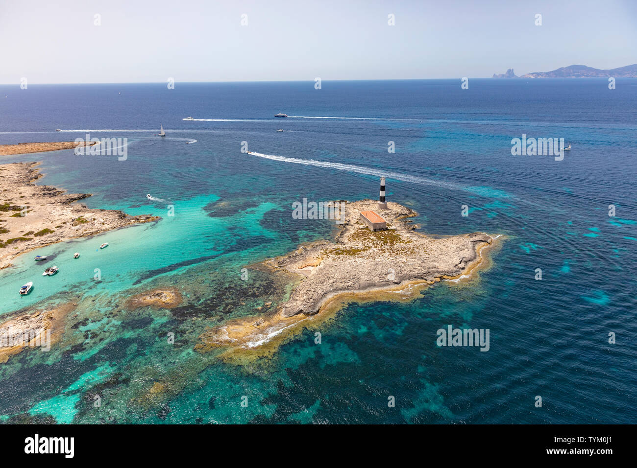 formentera, beautiful sea of baleares islands, aerial view Stock Photo