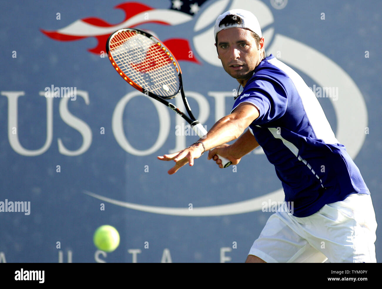Albert Montanes of Spain returns the ball to Robin Soderling of Sweden during fourth-round action at the U.S. Open held at the National Tennis Center on September 6, 2010 in New York.     UPI /Monika Graff Stock Photo