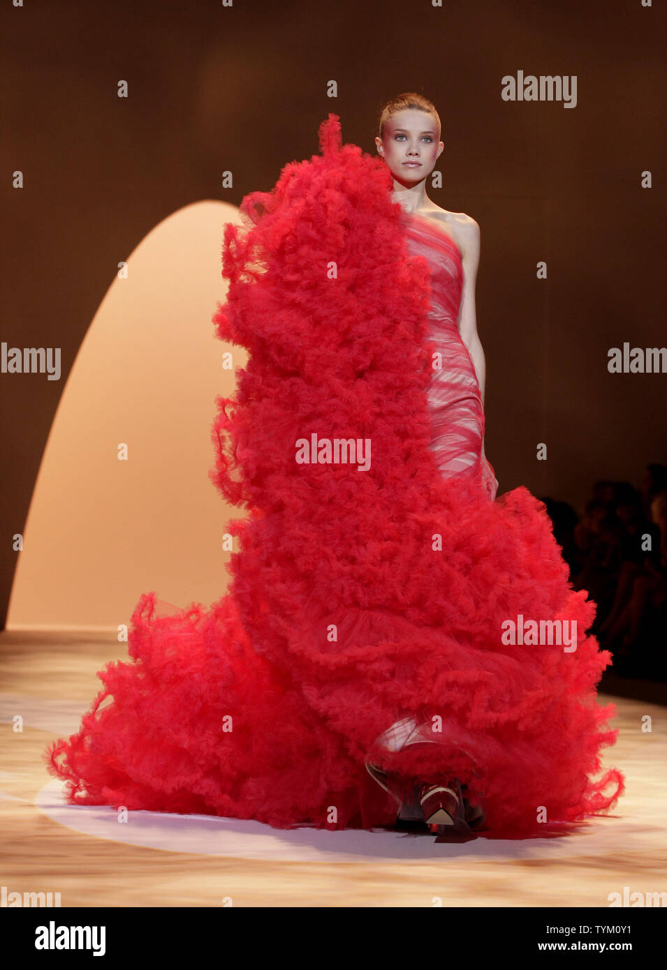 A model walks the runway in the Christian Siriano fashion show at the Spring 2011 collections of Mercedes-Benz Fashion Week In New York City on September 9, 2010.        UPI/John Angelillo Stock Photo
