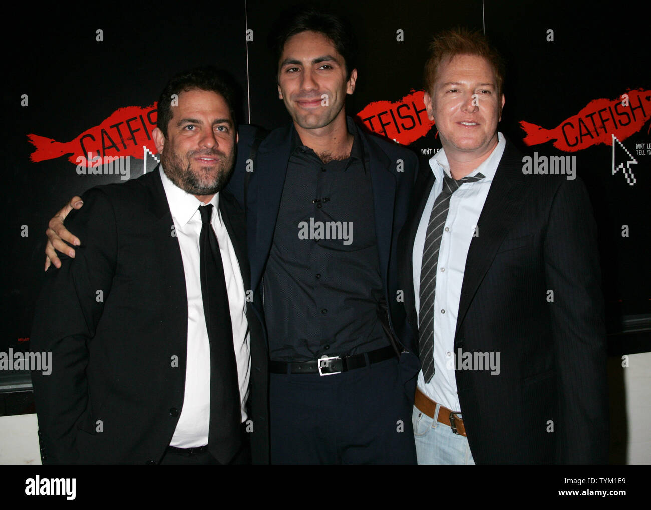 Brett Ratner, Nev Schulman and Ryan Kavanaugh arrive for the premiere of 'Catfish' at the Paris Theatre in New York on September 13, 2010.       UPI /Laura Cavanaugh Stock Photo