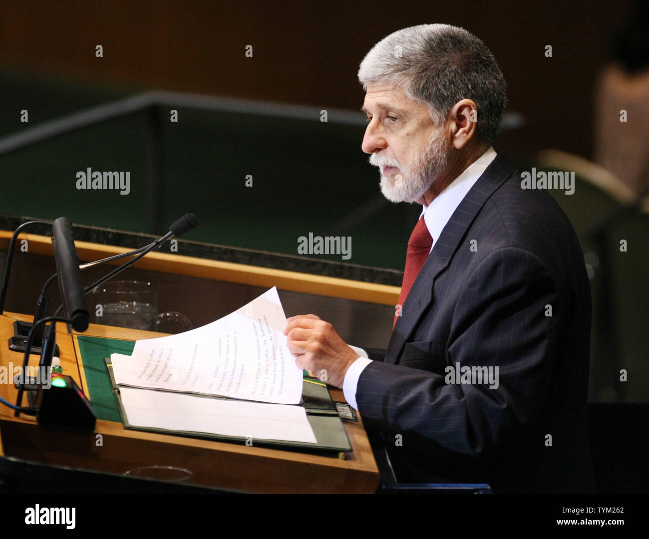 Minister for External Relations of Brazil Luiz Nunes Amorim speaks at the 65th session of the United Nations General Assembly at the UN on September 23, 2010 in New York.     UPI/Monika Graff Stock Photo